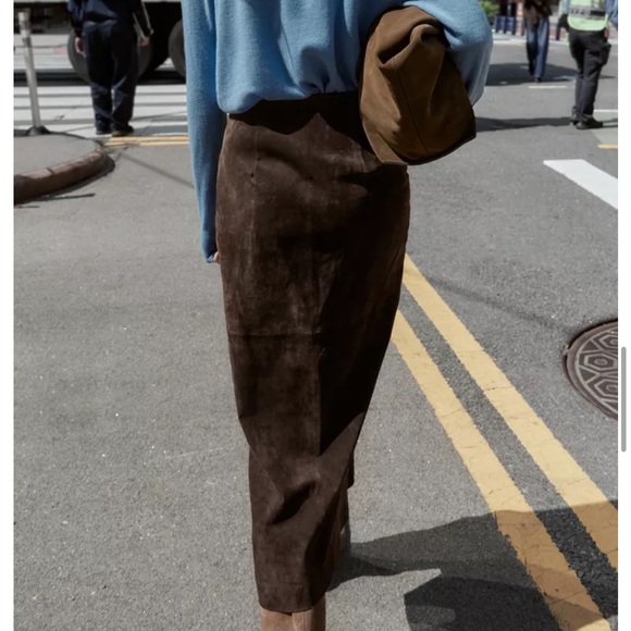 Zara NWT 100% leather wrap midi skirt brown 6318/236 - Picture 5 of 12